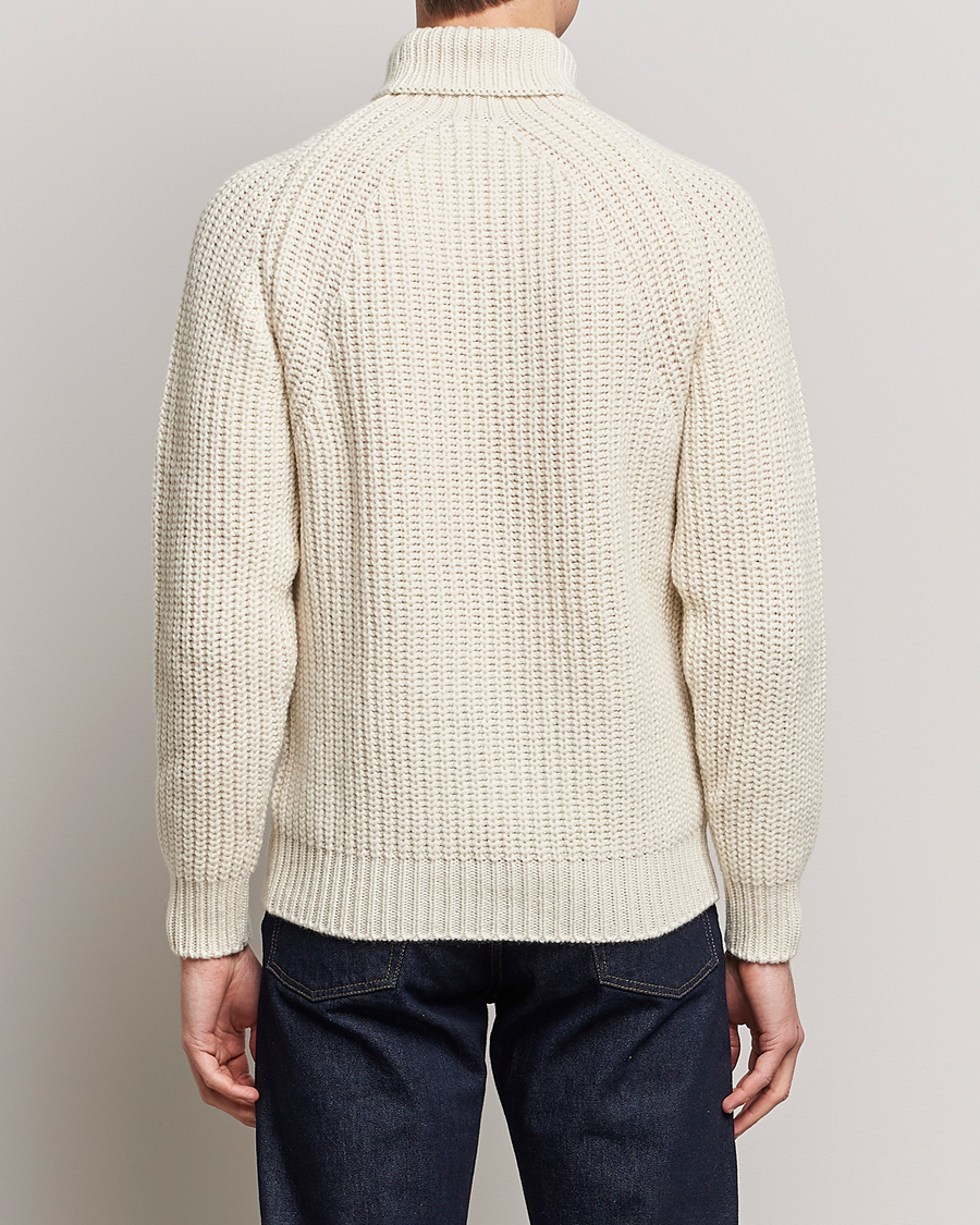 Drake's Lambswool Heavy Submariner Roll Neck White at CareOfCarl.com
