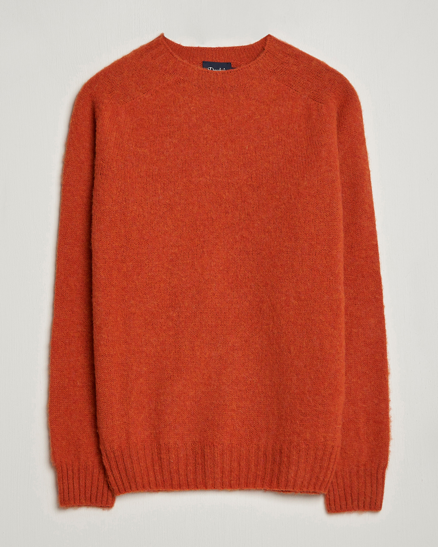 Men | Sweaters & Knitwear | Drake's | Brushed Shetland Crew Orange