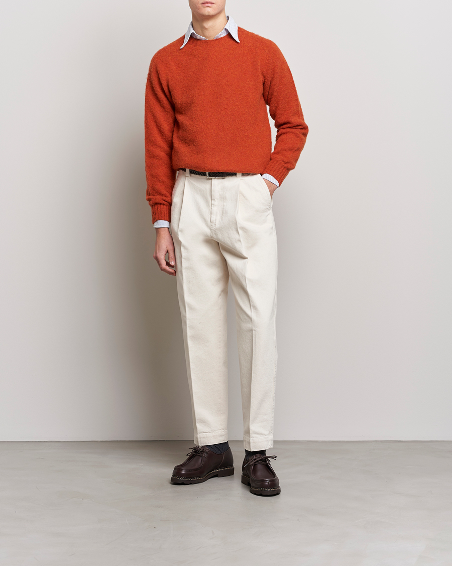 Men | Sweaters & Knitwear | Drake's | Brushed Shetland Crew Orange