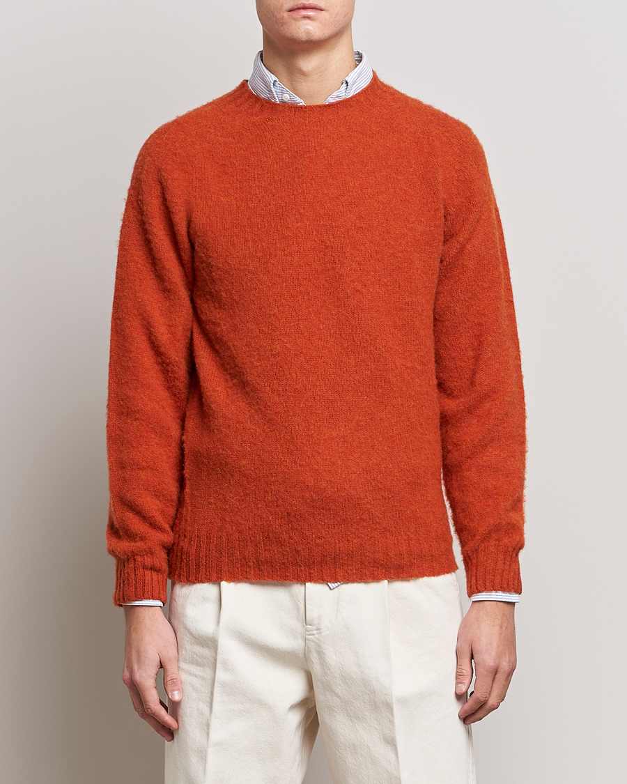 Men | Knitted Jumpers | Drake's | Brushed Shetland Crew Orange