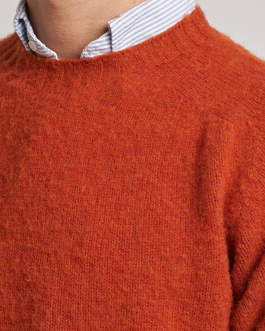 Men | Sweaters & Knitwear | Drake's | Brushed Shetland Crew Orange