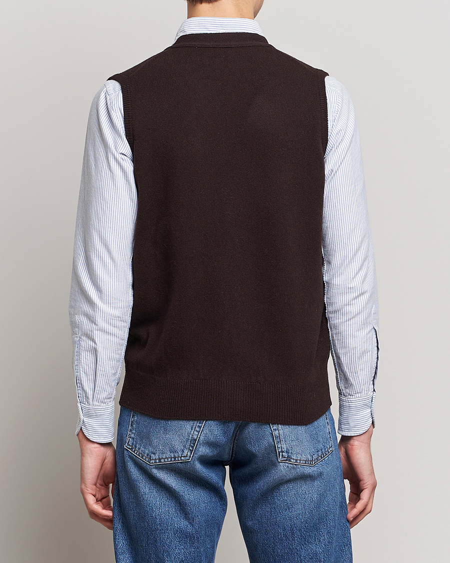 Men | Sweaters & Knitwear | Drake's | Lambswool Vest Cardigan Brown