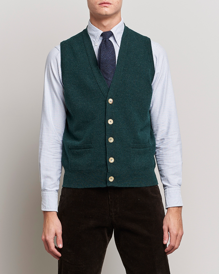 Men | Sweaters & Knitwear | Drake's | Lambswool Vest Cardigan Green