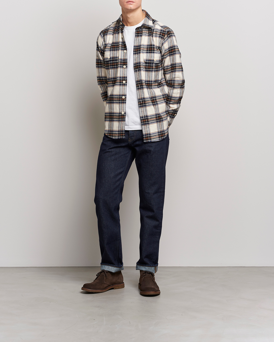Men |  | Drake's | Rugged Cotton Twill Work Shirt Neutral
