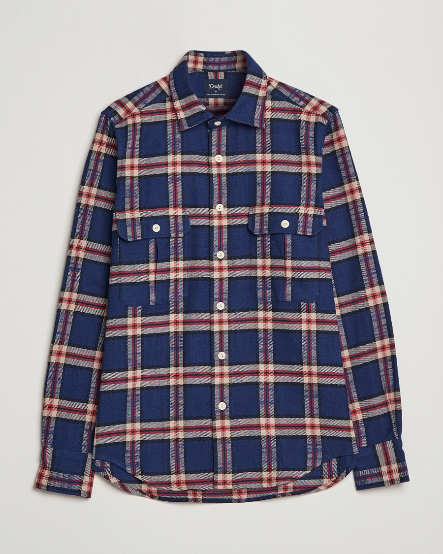 Men | Shirts | Drake's | Rugged Cotton Twill Work Shirt Blue