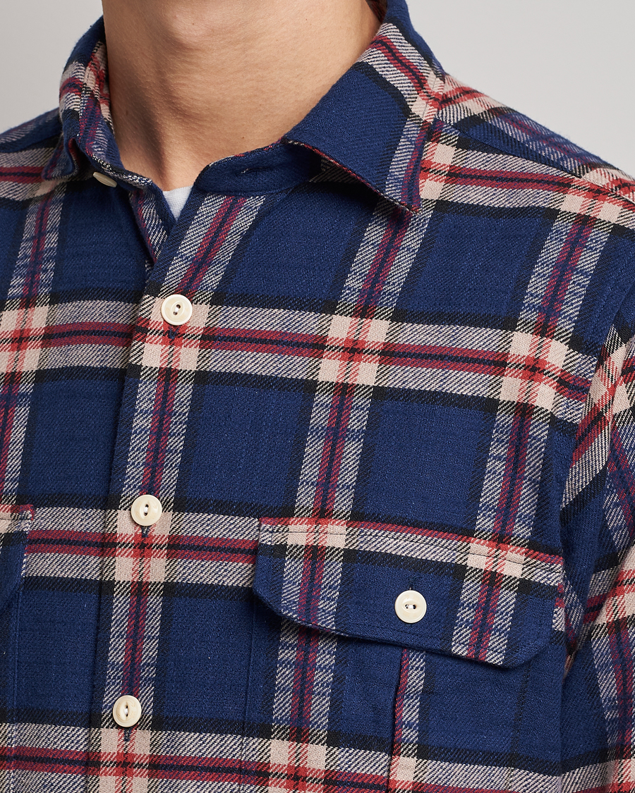 Men | Shirts | Drake's | Rugged Cotton Twill Work Shirt Blue
