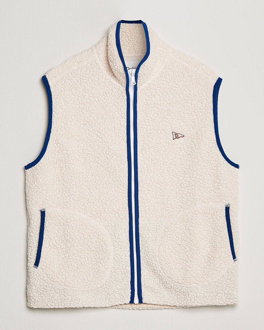 Men | Sweaters & Knitwear | Drake's | Zip Through Fleece Vest Ecru