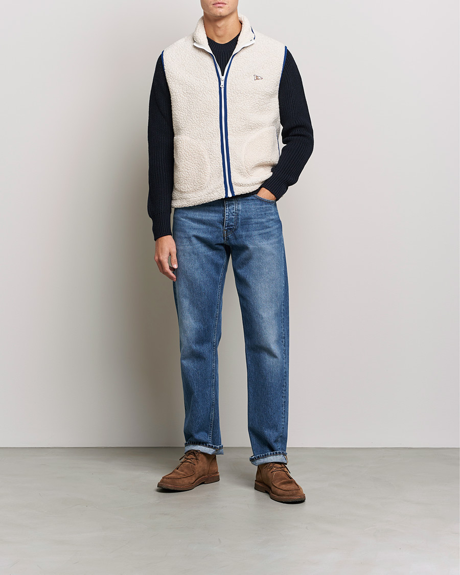 Men | Sweaters & Knitwear | Drake's | Zip Through Fleece Vest Ecru