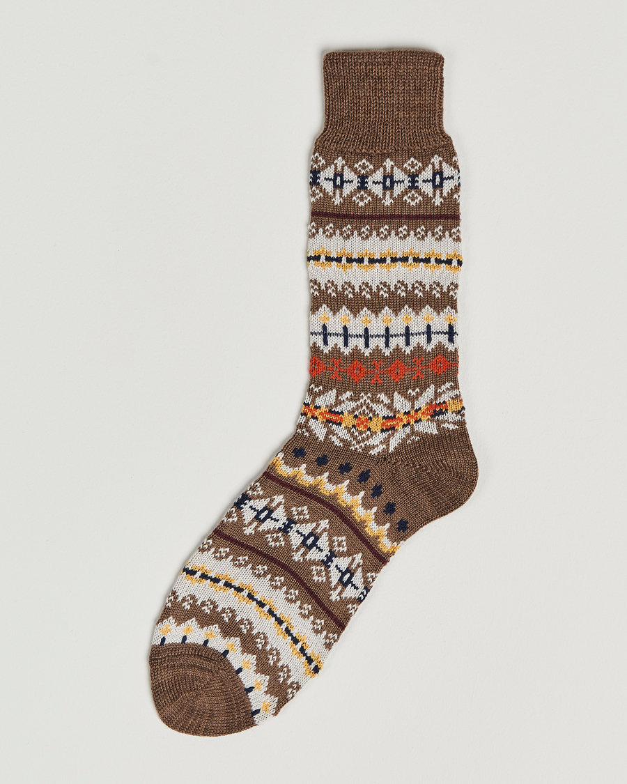 Men | Underwear & Socks | Drake's | Fairisle Wool/Cotton Socks Brown