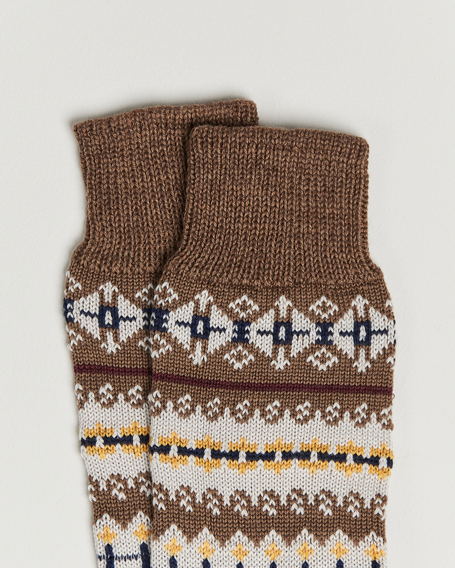 Men | Underwear & Socks | Drake's | Fairisle Wool/Cotton Socks Brown