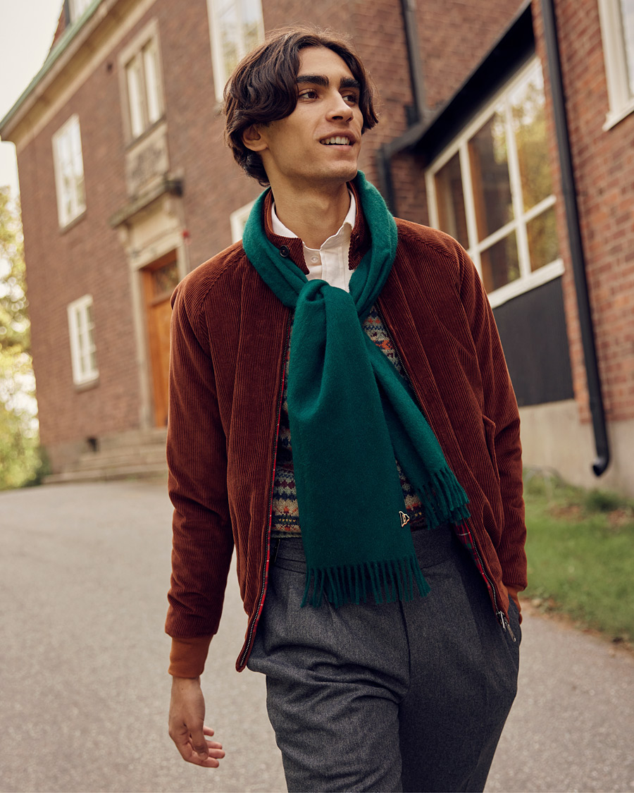 Men | Drake's Geelongora Tasselled Scarf Green | Drake's | Geelongora Tasselled Scarf Green