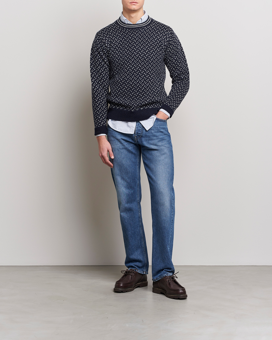 Men | Sweaters & Knitwear | Drake's | Norwegian Wool/Alpaca Crew Navy