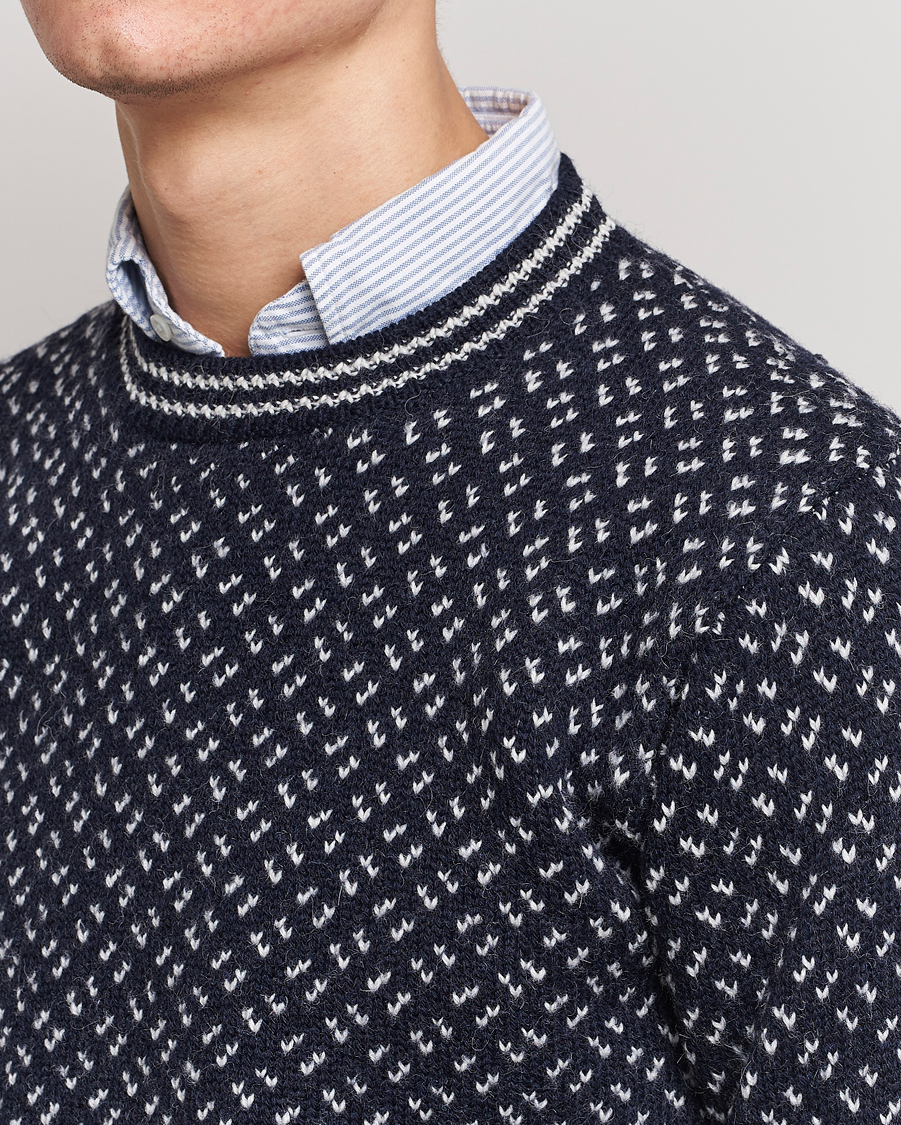 Men | Sweaters & Knitwear | Drake's | Norwegian Wool/Alpaca Crew Navy