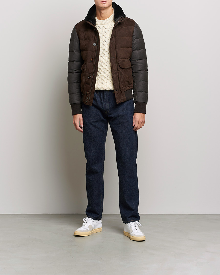 Men | Coats & Jackets | MooRER | Fantoni Wool/Cashmere Suede Bomber Jacket Dark Brown