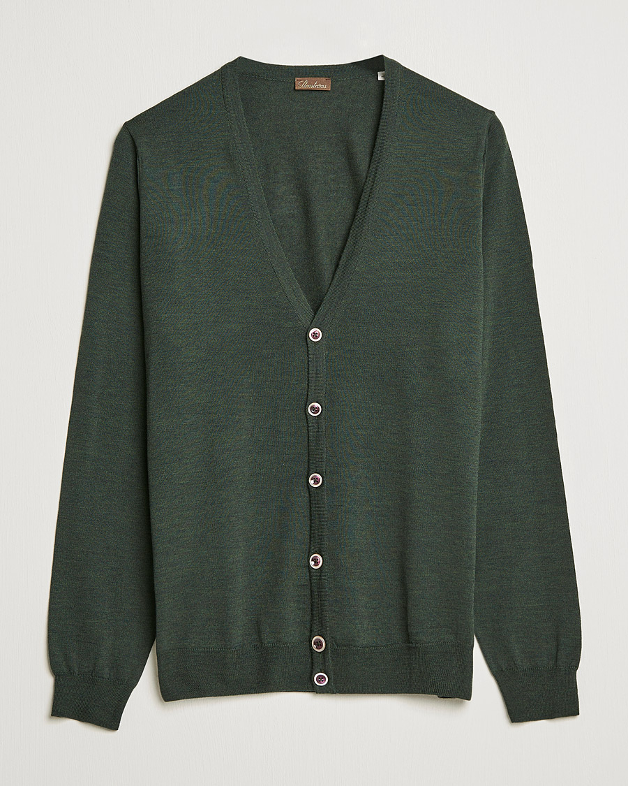 Men | Sweaters & Knitwear | Stenströms | Merino Zegna Knitted Cardigan Forest Green