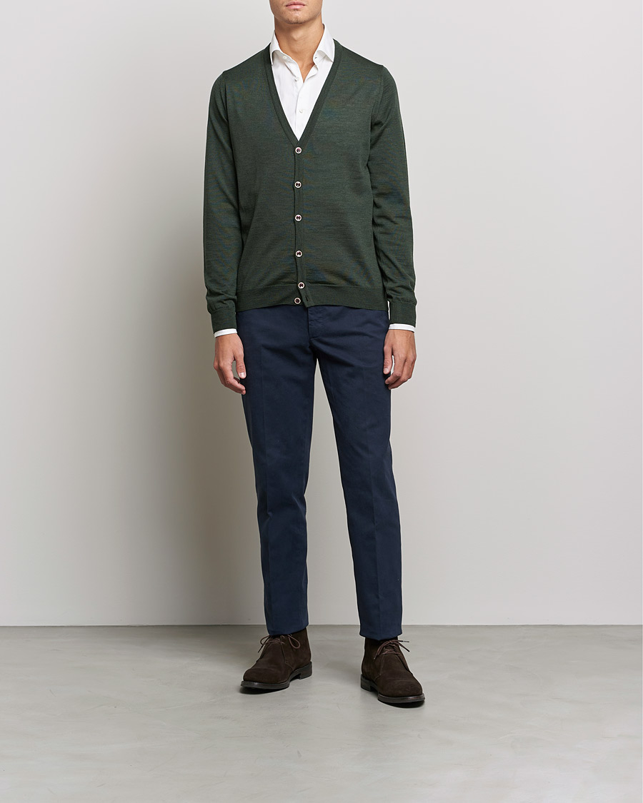 Men | Sweaters & Knitwear | Stenströms | Merino Zegna Knitted Cardigan Forest Green