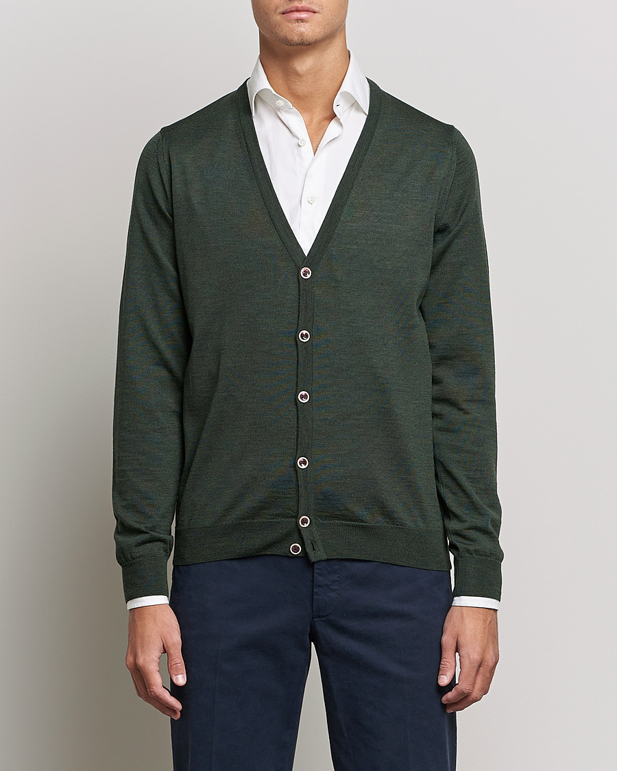 Men | Sweaters & Knitwear | Stenströms | Merino Zegna Knitted Cardigan Forest Green