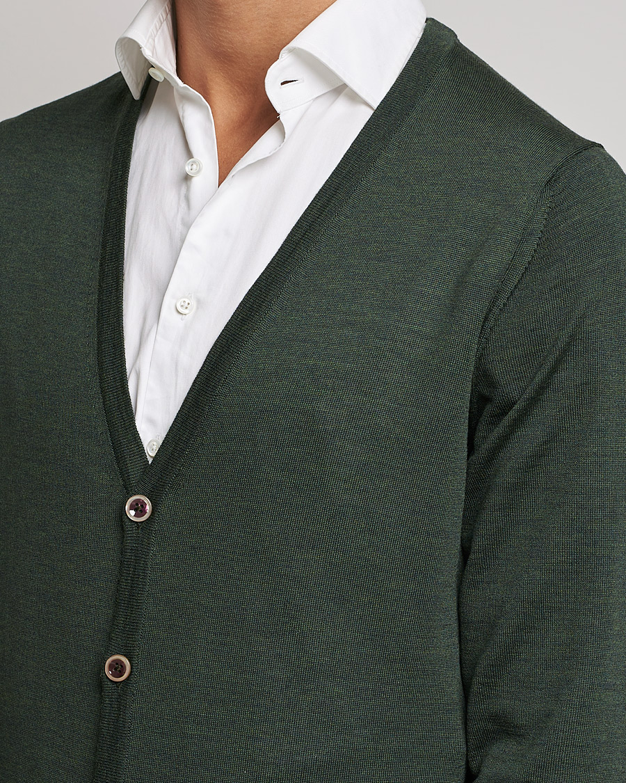Men | Sweaters & Knitwear | Stenströms | Merino Zegna Knitted Cardigan Forest Green