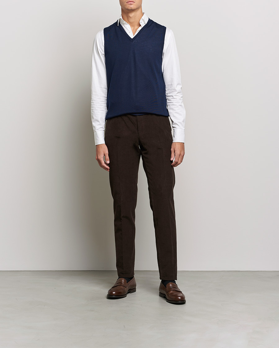 Men | Sweaters & Knitwear | Stenströms | Merino Slipover Navy