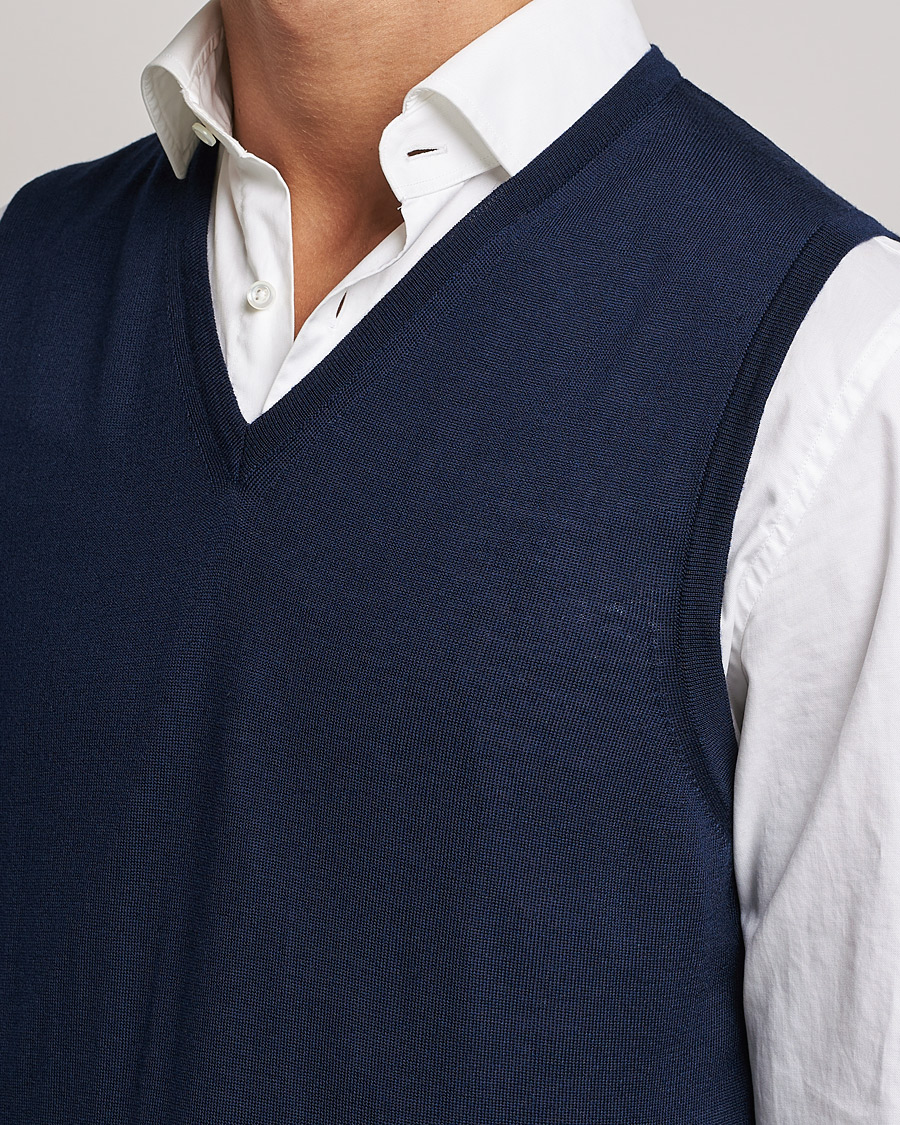 Men | Sweaters & Knitwear | Stenströms | Merino Slipover Navy