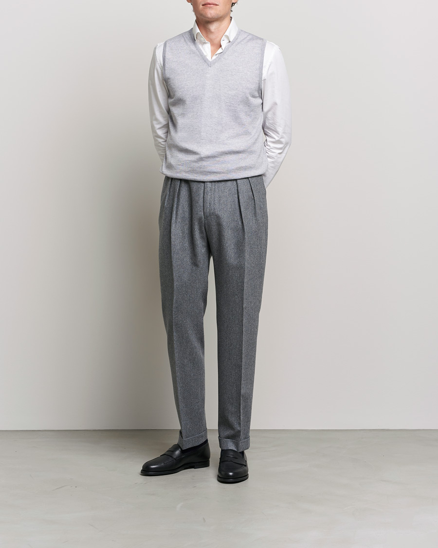 Men | Sweaters & Knitwear | Stenströms | Merino Slipover Light Grey