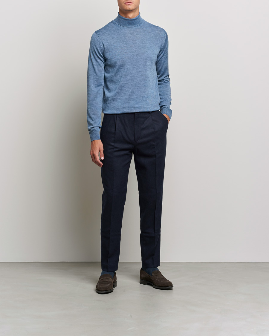 Men | Clothing | Stenströms | Fine Merino Rollneck Light Blue