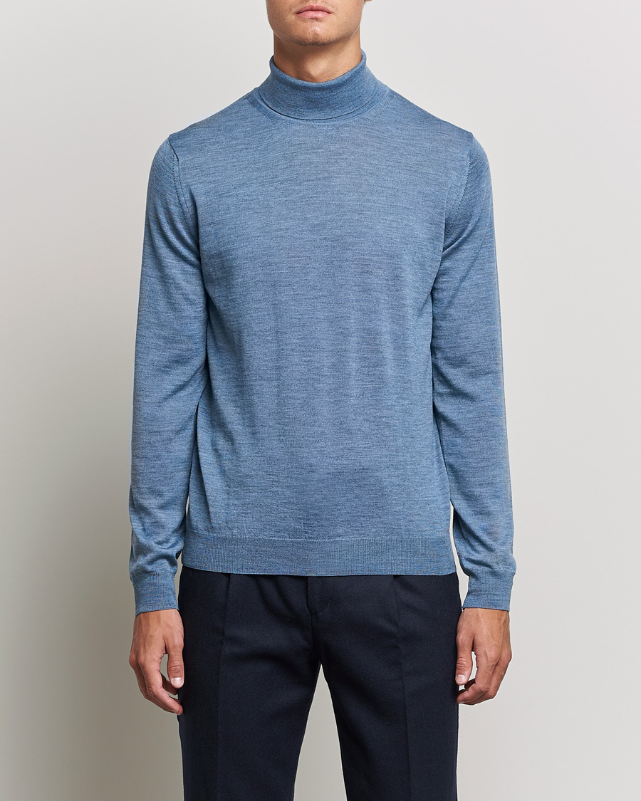 Men | Sweaters & Knitwear | Stenströms | Fine Merino Rollneck Light Blue