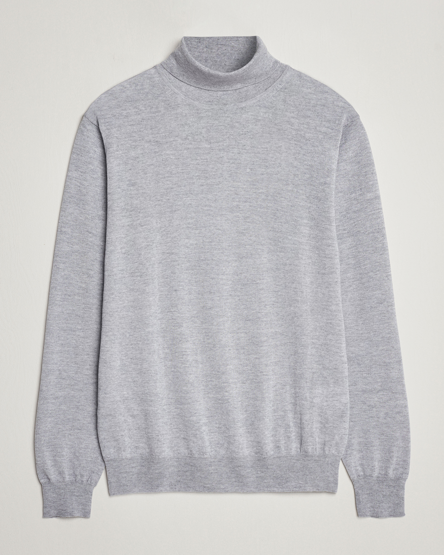 Men | Sweaters & Knitwear | Stenströms | Fine Merino Rollneck Light Grey