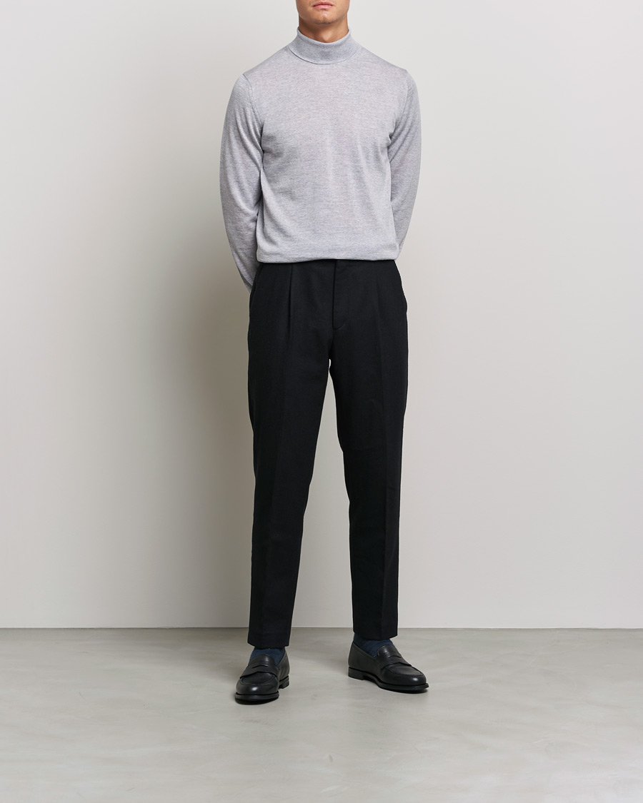 Men | Sweaters & Knitwear | Stenströms | Fine Merino Rollneck Light Grey