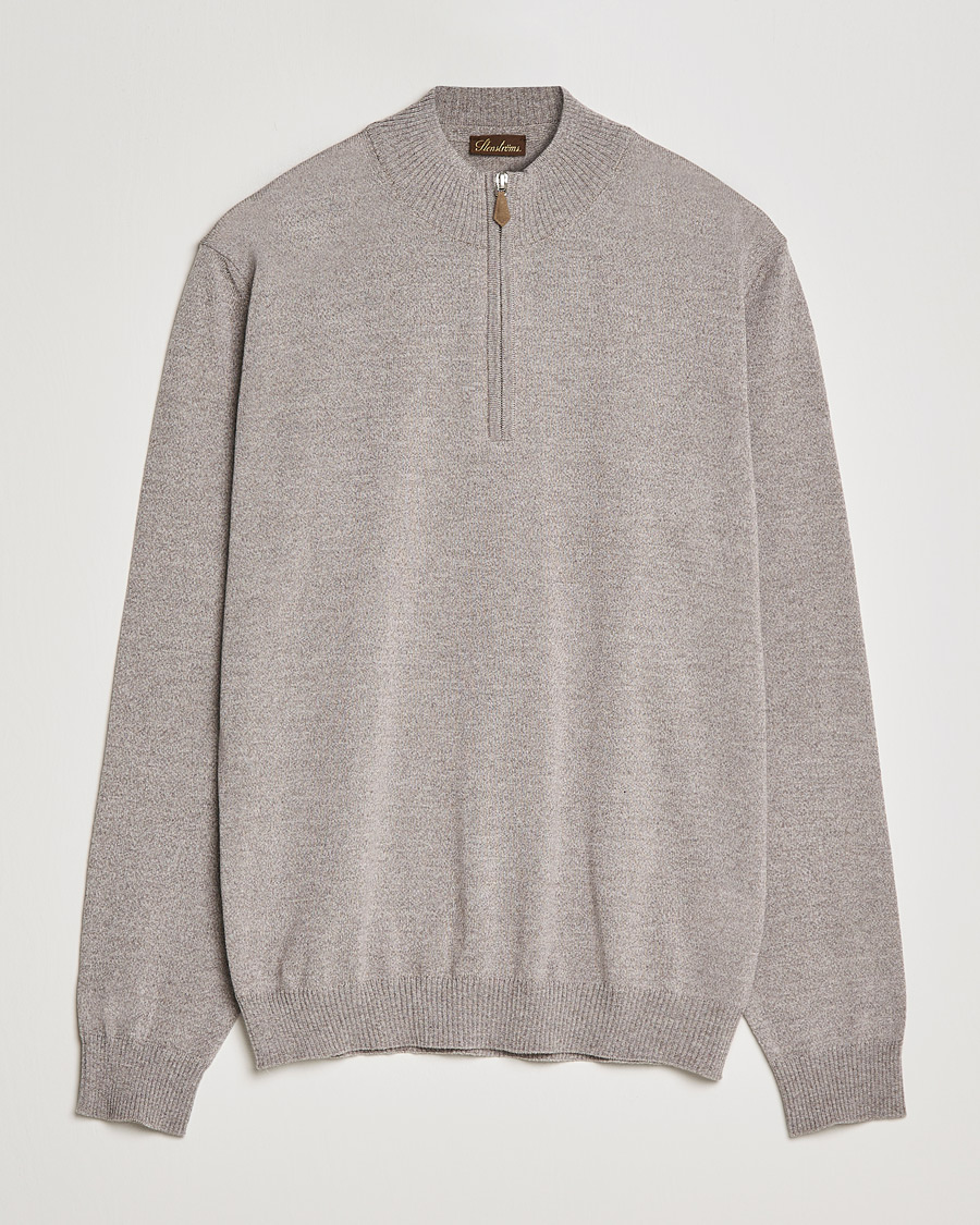 Men | Sweaters & Knitwear | Stenströms | Merino Wool Half Zip Beige Mouliné