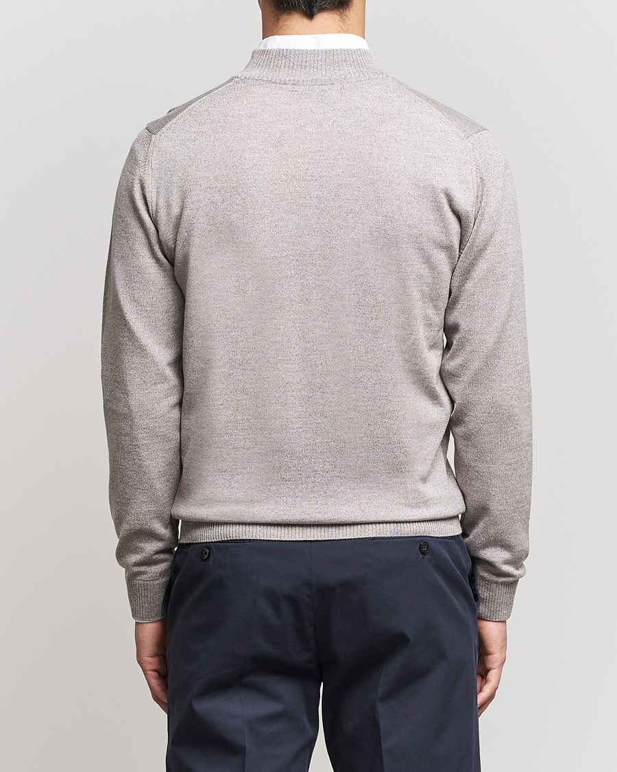 Men | Sweaters & Knitwear | Stenströms | Merino Wool Half Zip Beige Mouliné