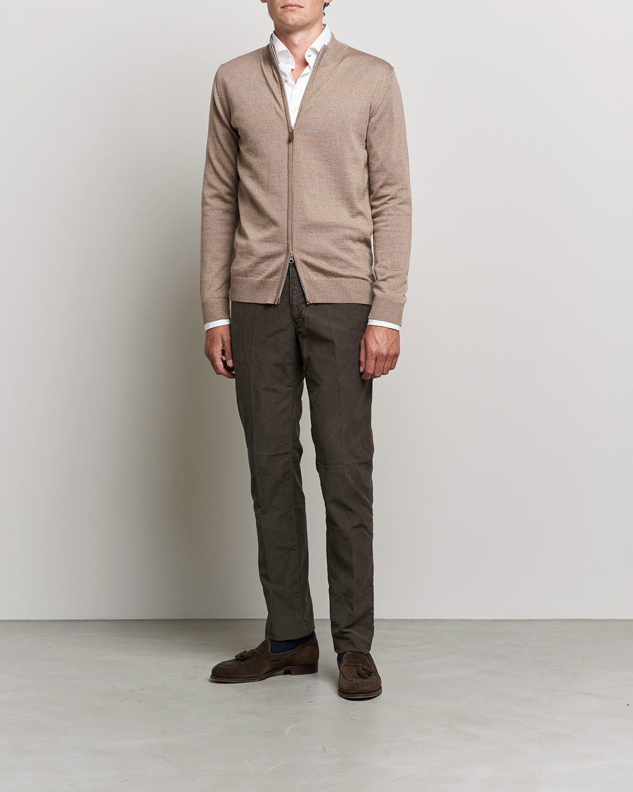 Men | Sweaters & Knitwear | Stenströms | Merino Full Zip Camel