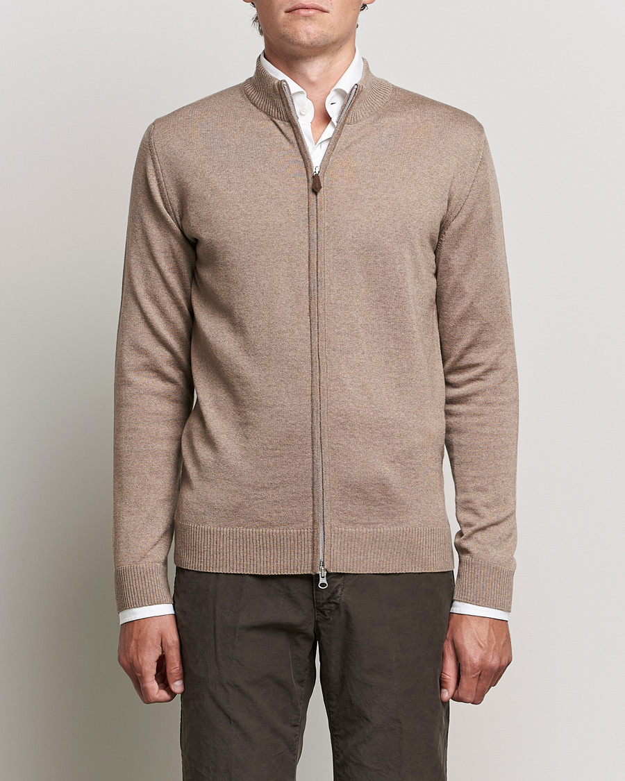 Men | Sweaters & Knitwear | Stenströms | Merino Full Zip Camel