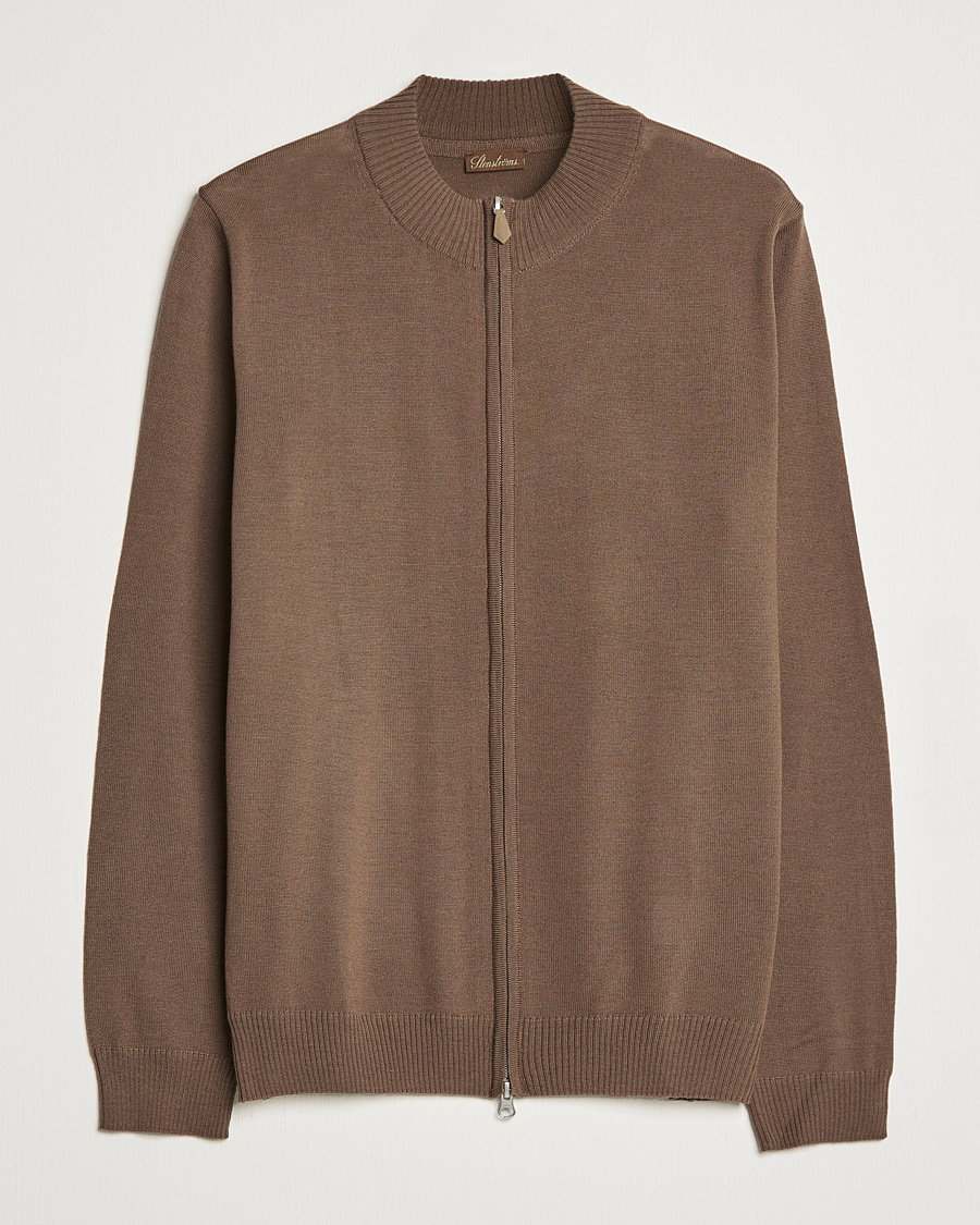 Men | Sweaters & Knitwear | Stenströms | Merino Full Zip Brown