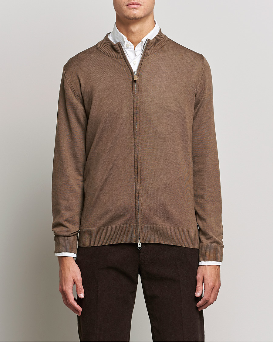 Men | Sweaters & Knitwear | Stenströms | Merino Full Zip Brown