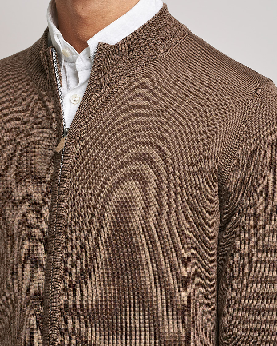 Men | Sweaters & Knitwear | Stenströms | Merino Full Zip Brown