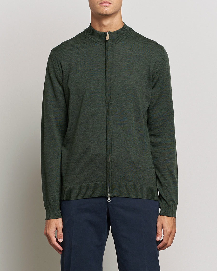 Men | Sweaters & Knitwear | Stenströms | Merino Full Zip Dark Green