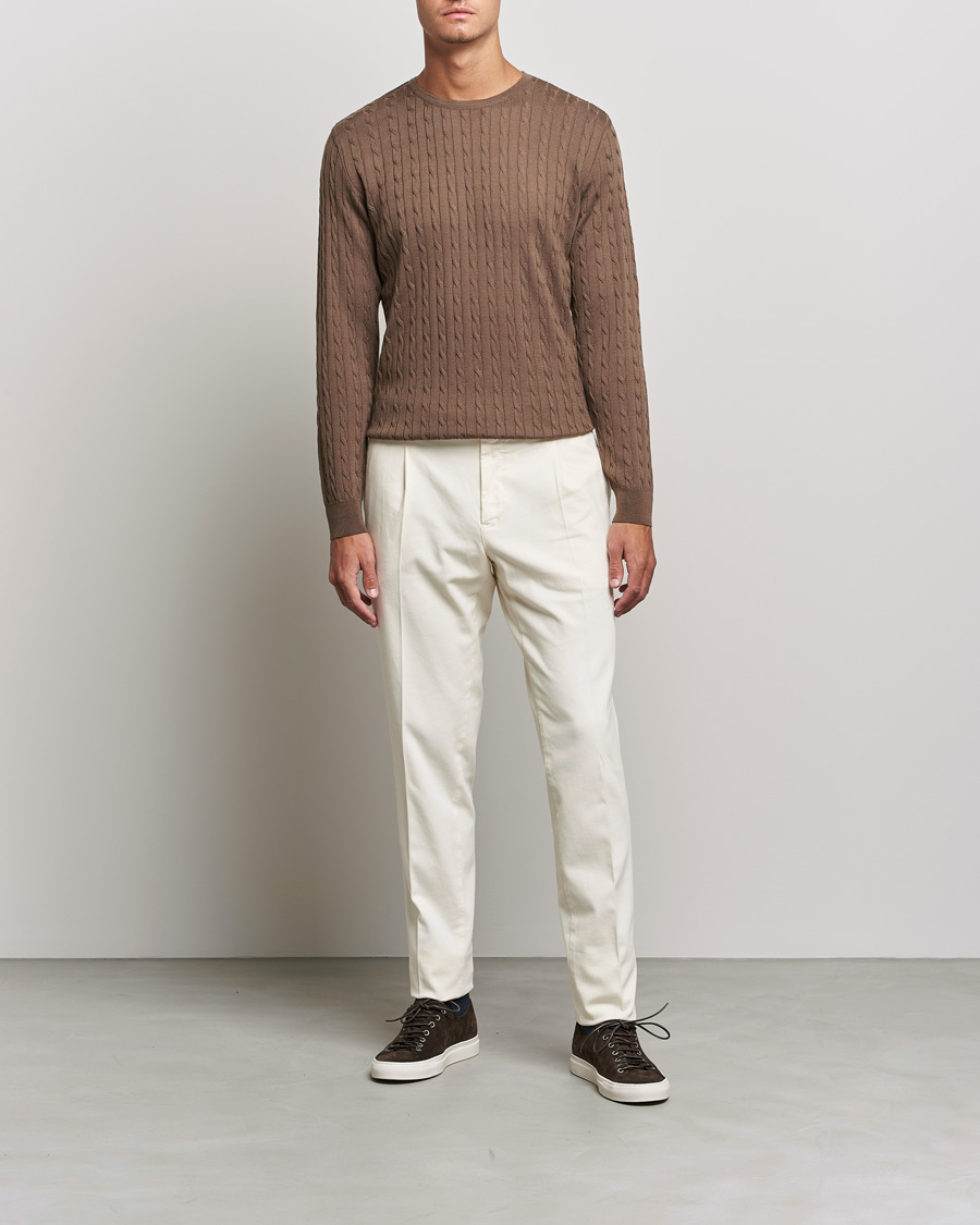 Men | Sweaters & Knitwear | Stenströms | Merino Cable Crew Neck Camel