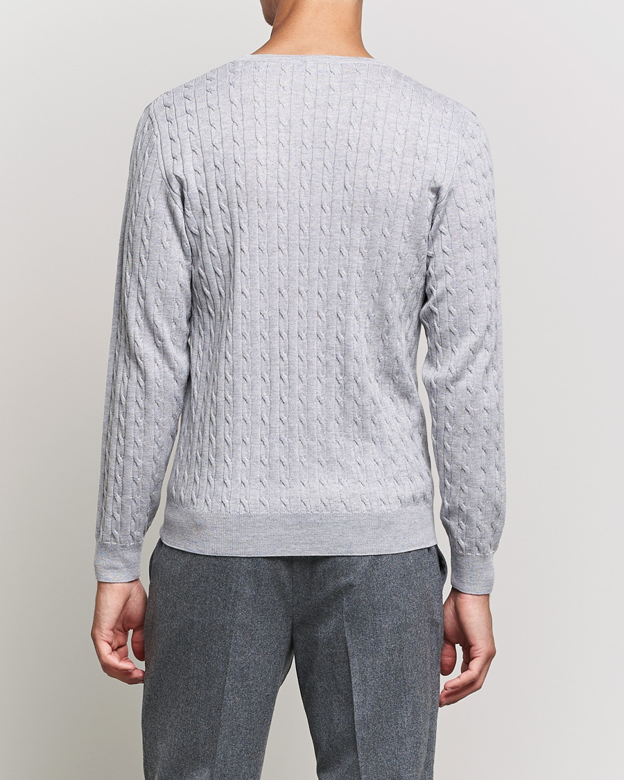 Men | Sweaters & Knitwear | Stenströms | Merino Cable Crew Neck Light Grey