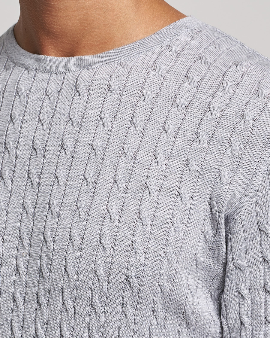 Men | Sweaters & Knitwear | Stenströms | Merino Cable Crew Neck Light Grey