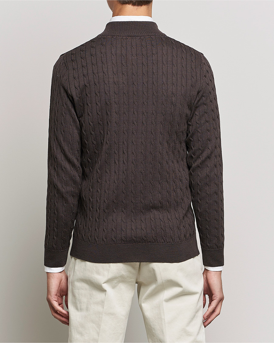 Men | Sweaters & Knitwear | Stenströms | Merino Wool Cable Half Zip Dark Brown