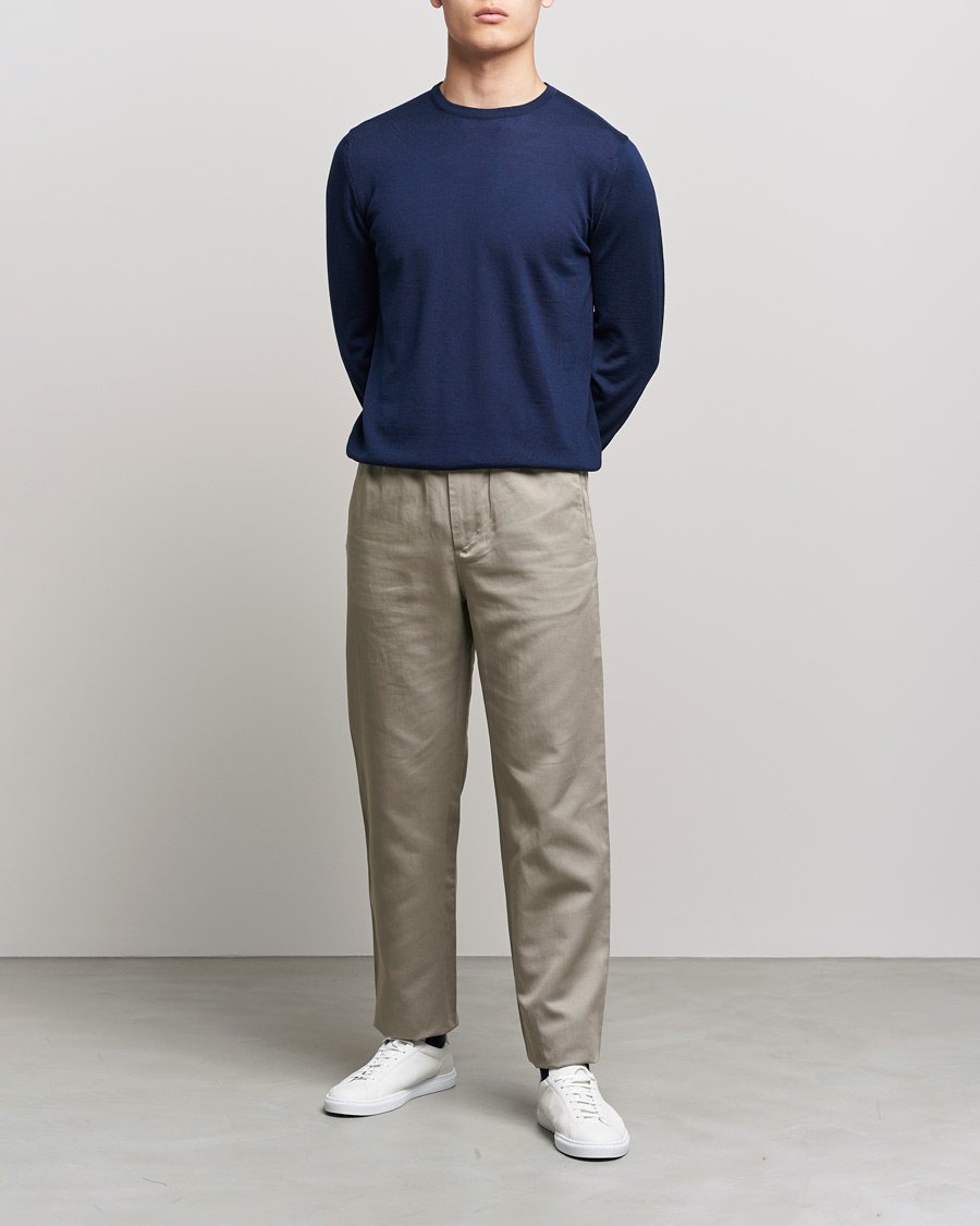 Men | Sweaters & Knitwear | Stenströms | Merino Crew Neck Navy