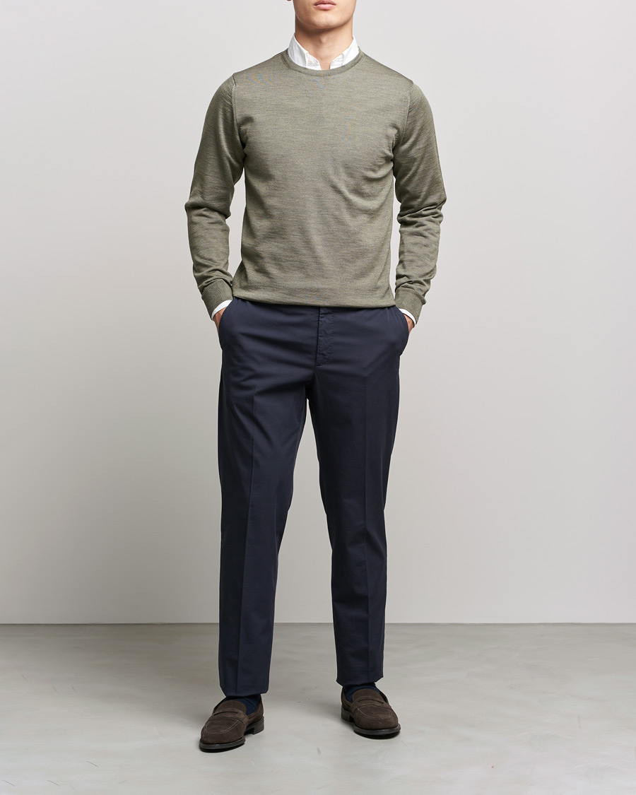 Men | Sweaters & Knitwear | Stenströms | Merino Crew Neck Olive