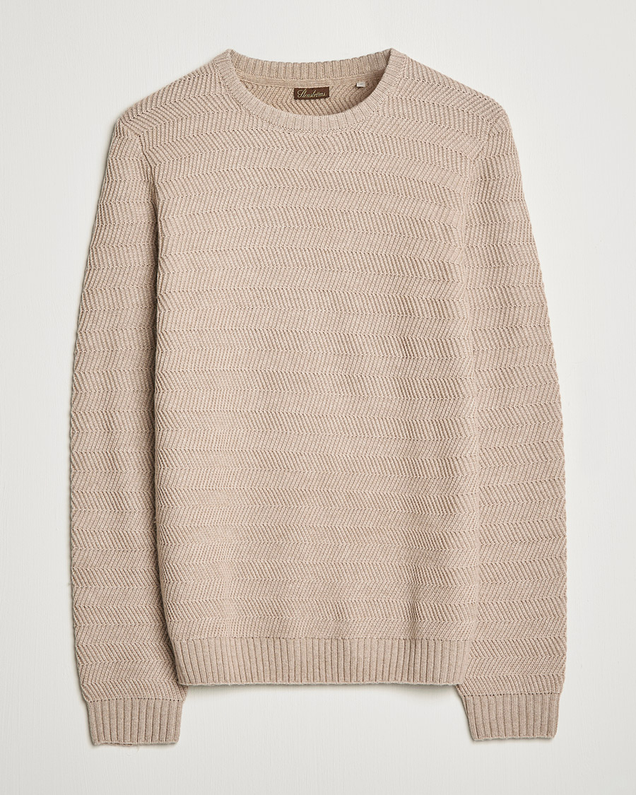 Men | Sweaters & Knitwear | Stenströms | Merino/Cashmere Herringbone Crew Neck Beige