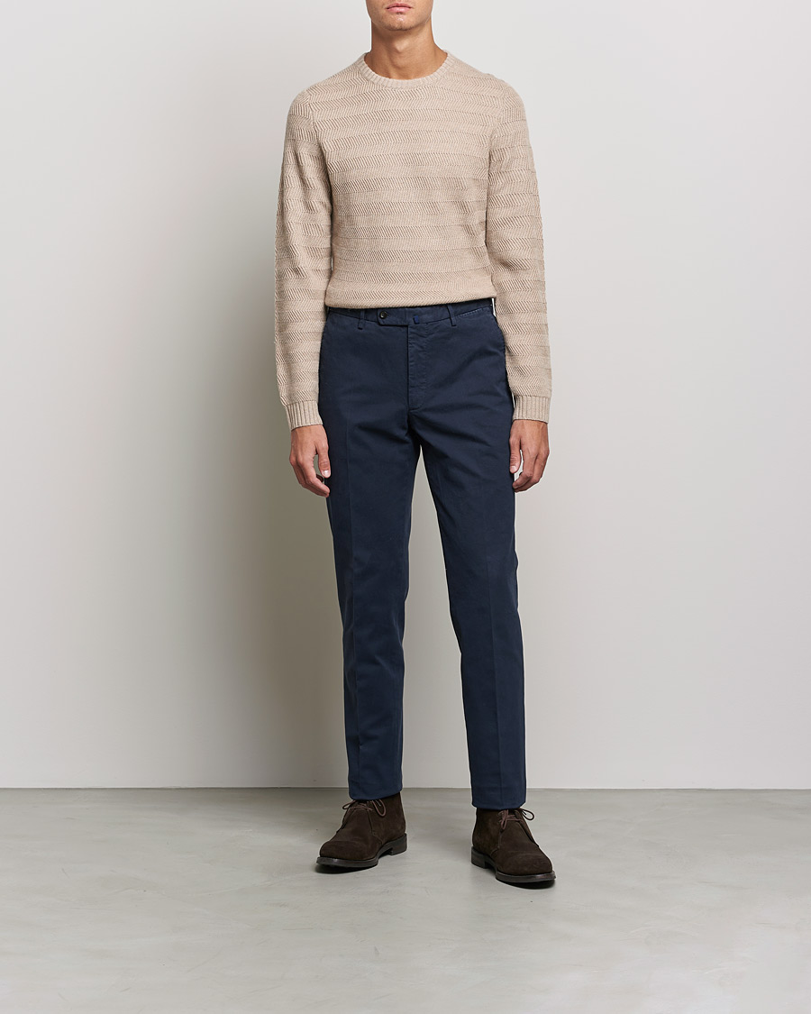 Men | Sweaters & Knitwear | Stenströms | Merino/Cashmere Herringbone Crew Neck Beige
