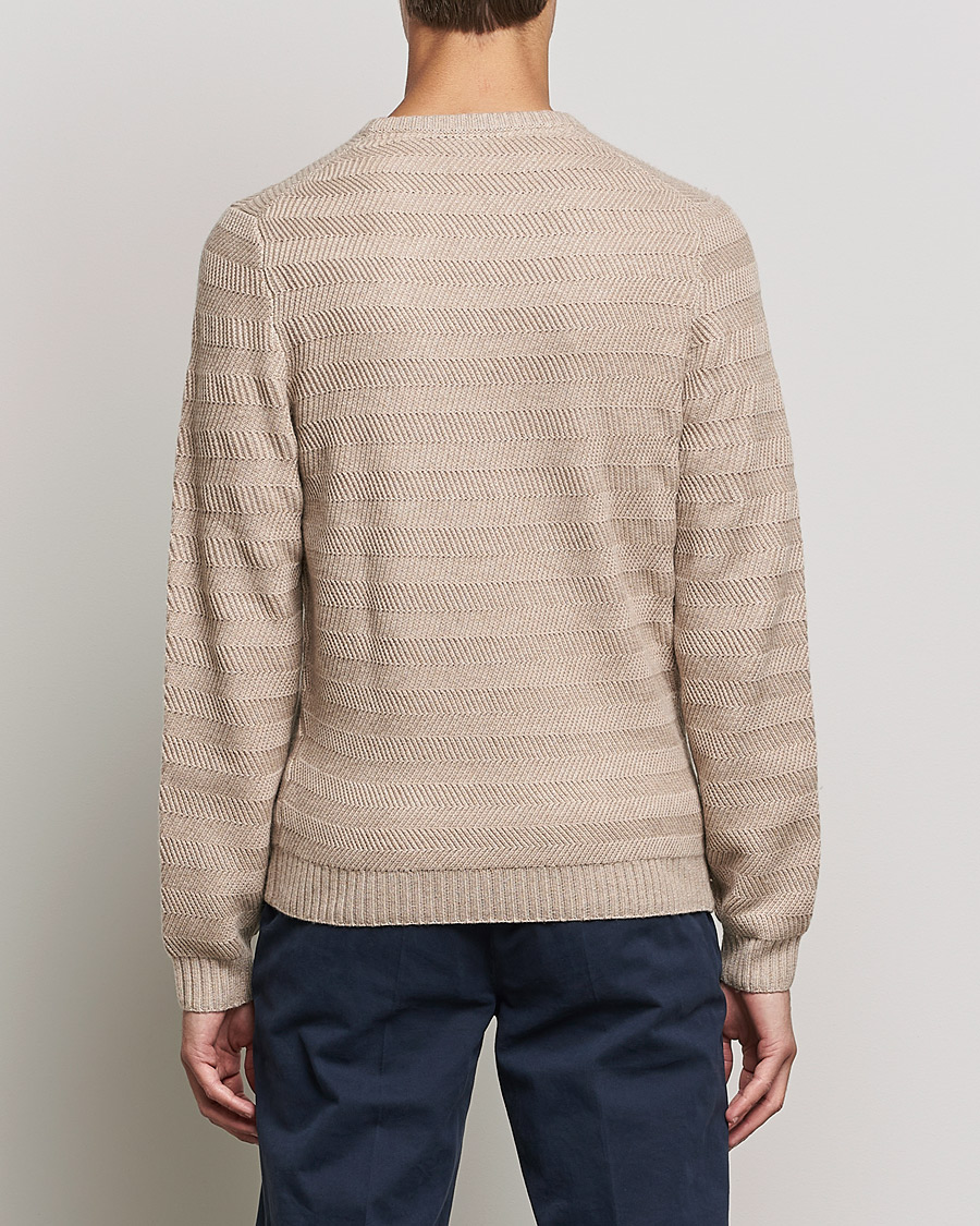Men | Sweaters & Knitwear | Stenströms | Merino/Cashmere Herringbone Crew Neck Beige