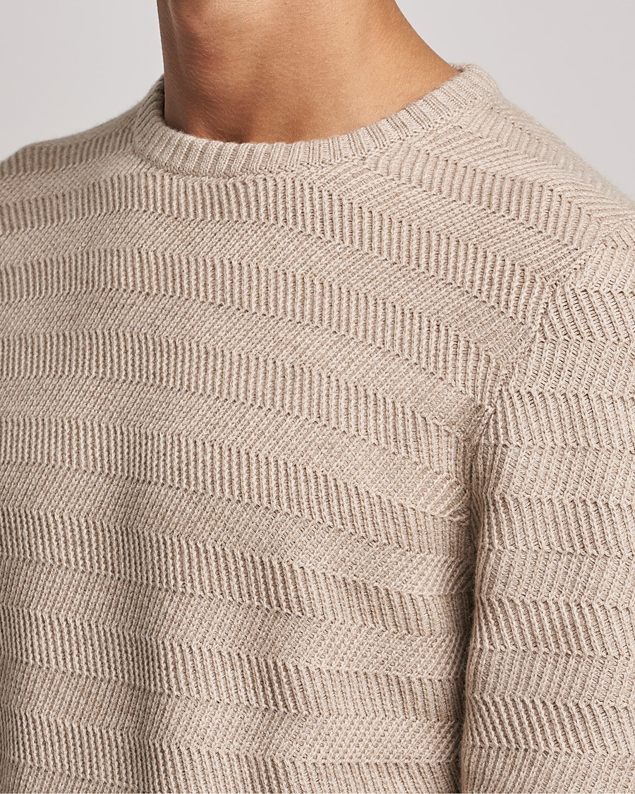 Men | Sweaters & Knitwear | Stenströms | Merino/Cashmere Herringbone Crew Neck Beige