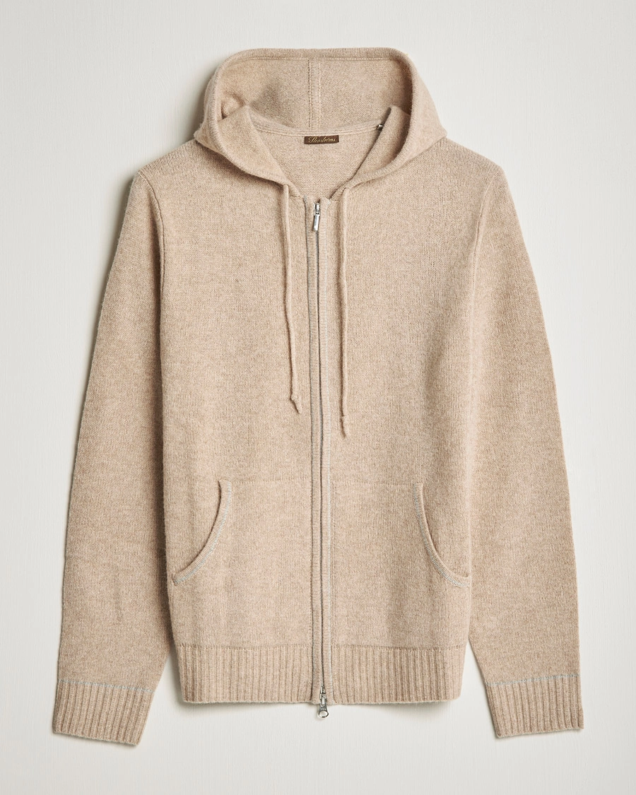 Men | Sweaters & Knitwear | Stenströms | Yak/Merino Full Zip Hoodie Beige