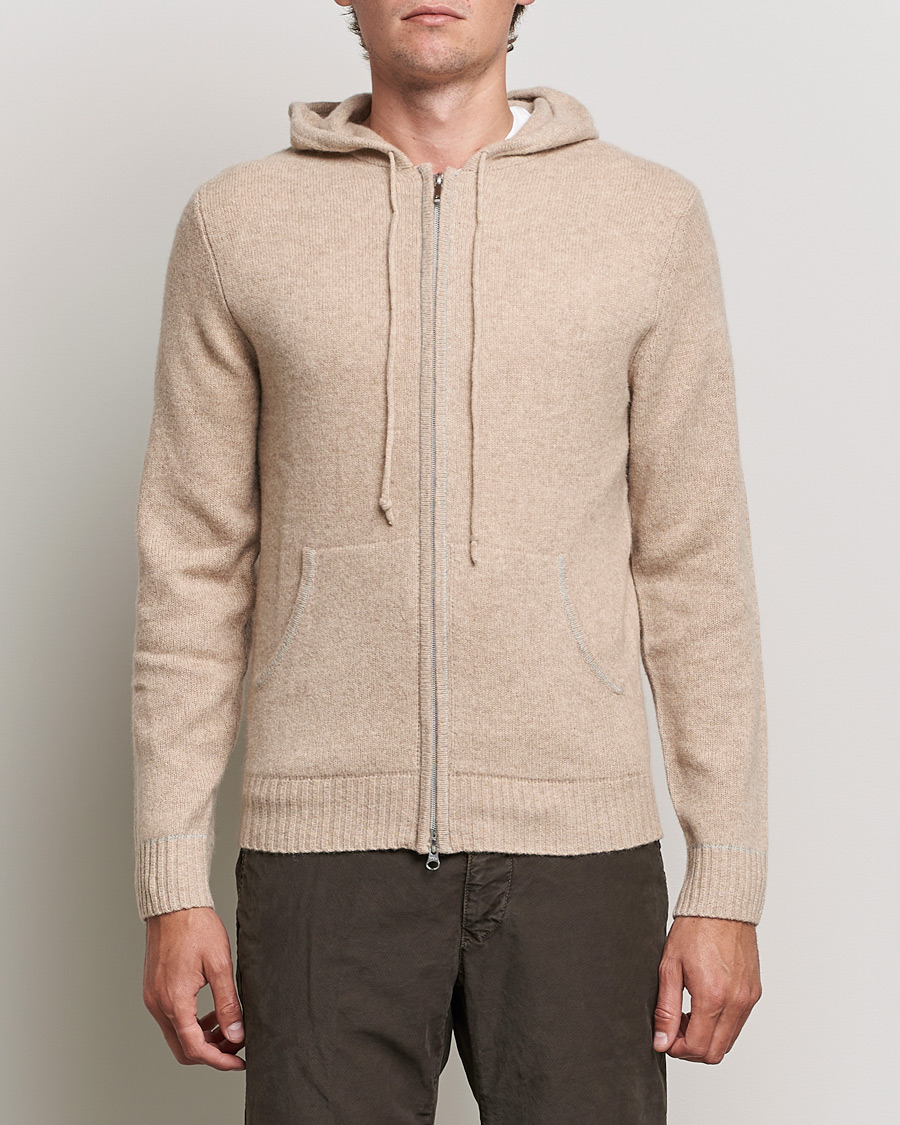 Men | Sweaters & Knitwear | Stenströms | Yak/Merino Full Zip Hoodie Beige