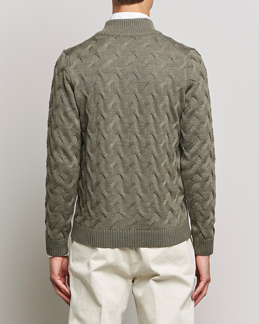 Men | Sweaters & Knitwear | Stenströms | Heavy Cable Merino Full Zip Cardigan Olive